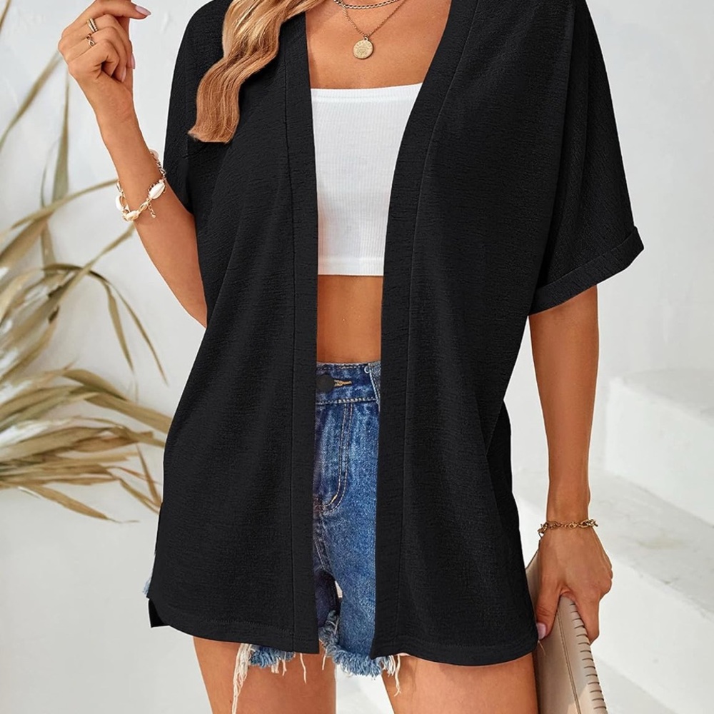 Black Open Front Kimono Cardigan